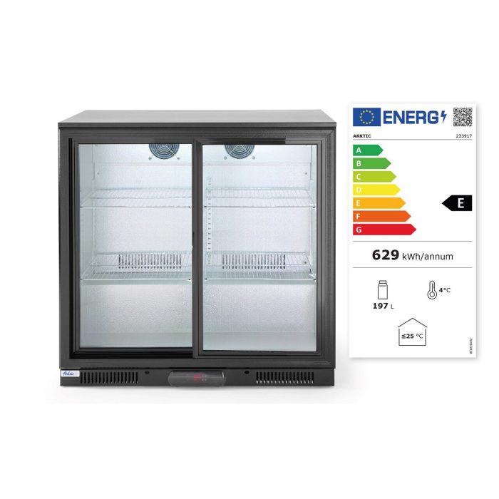 Vitrina frigorifica de prezentare usi glisante interval temp. 2/10?C, 220 W, corp inox, ARKTIC by Hendi, 900x500x(H)900 mm 198 Litri, Clasa energetica E - Image 3