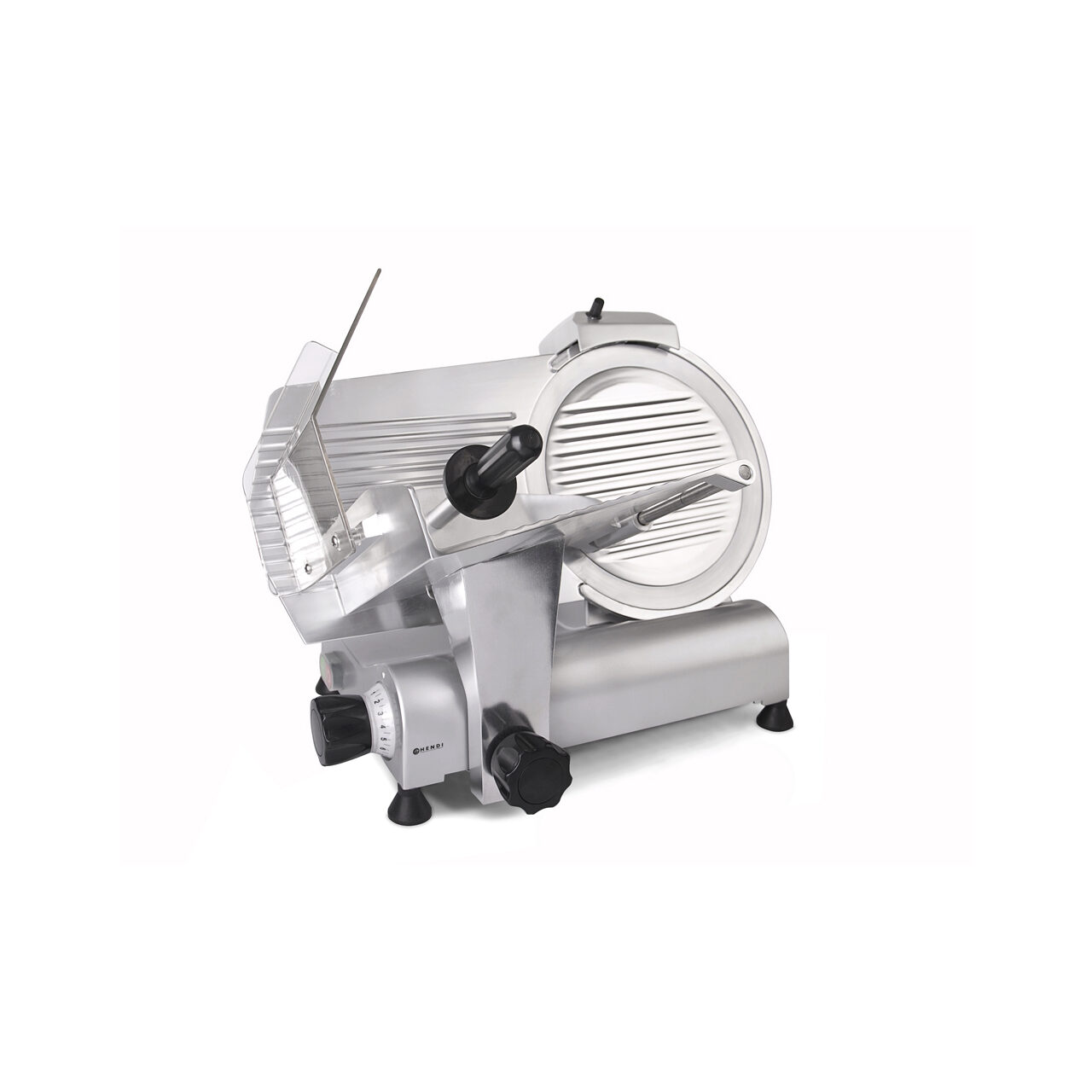 12589500_BIG.jpg Feliator electric profesional, lama 30 cm, pentru produse cu diametru maxim 21 cm, grosime feliere reglabila pana la 14 mm, Hendi Kitchen Line 300, aluminiu, 250W - Image 1