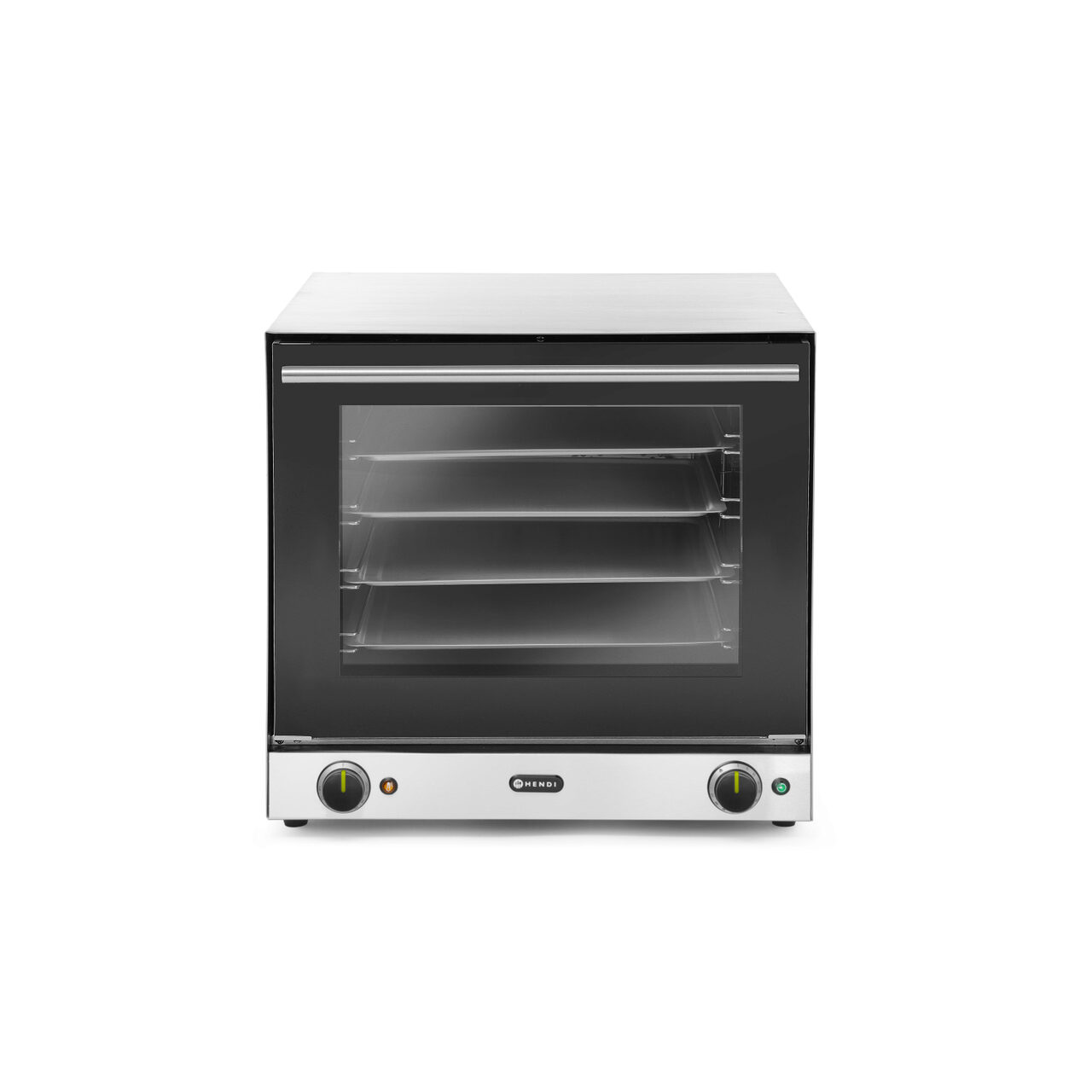 12589682_BIG.jpg Cuptor convectie Hendi H90, 4 tavi 438x315 mm incluse, 2 elemente incalzire, 2 ventilatoare, termostat reglabil 50-300 gr C, timer 0-120 min, 2670 W,595x624x(H)572mm - Image 1