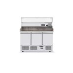 Masa frigorifica cu 3 usi, pentru pizza, cu vitrina ingrediente cu 6 tavi GN 1/4, 270+170 W, ARKTIC by Hendi, 140x70x(H)144.5 cm