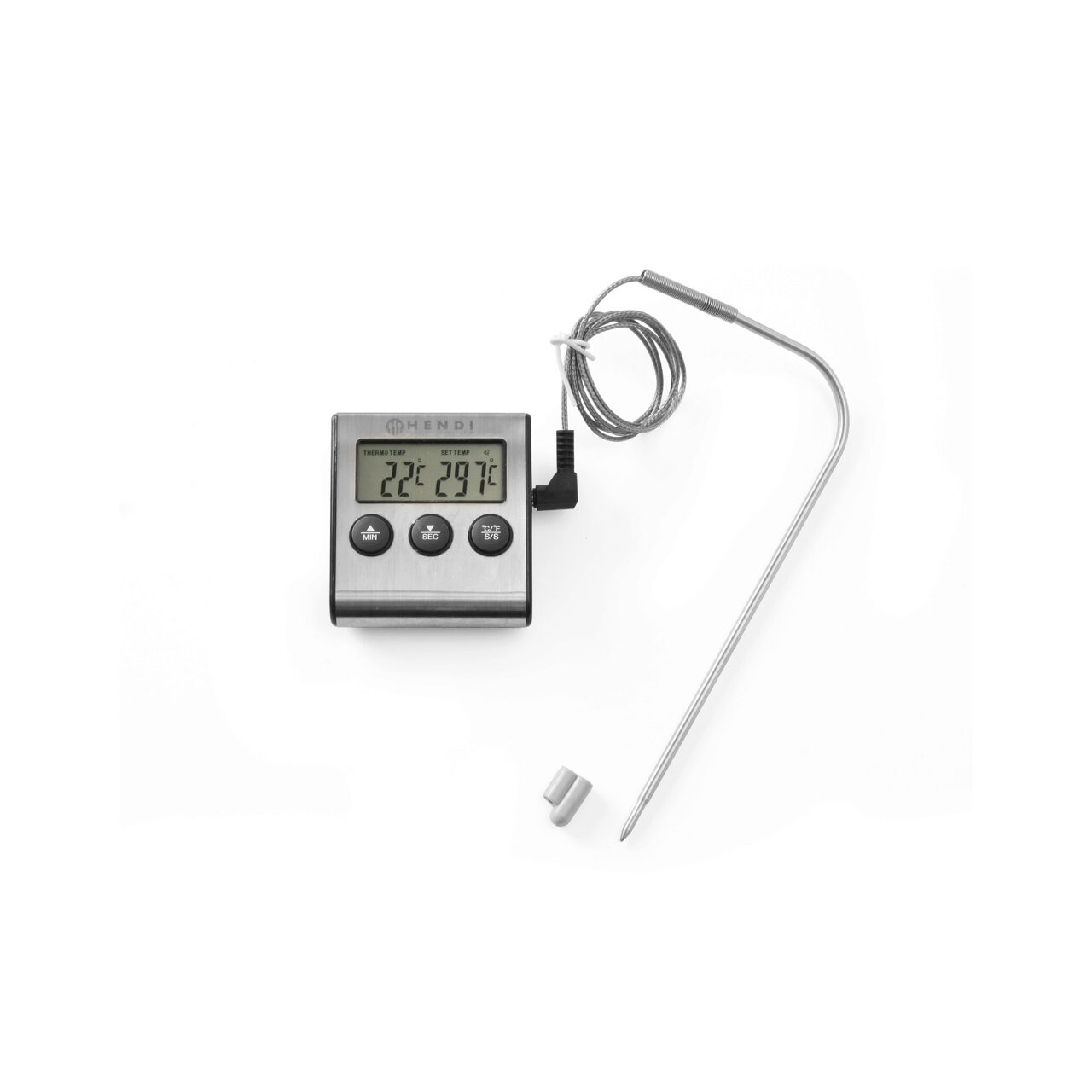 12589958_BIG.jpg Termometru digital si timer bucatarie, interval masurare -50/+250 gr C, gradatie 1 gr C, sonda 15 cm pentru cuptor, alerta temperatura, Hendi - Image 1