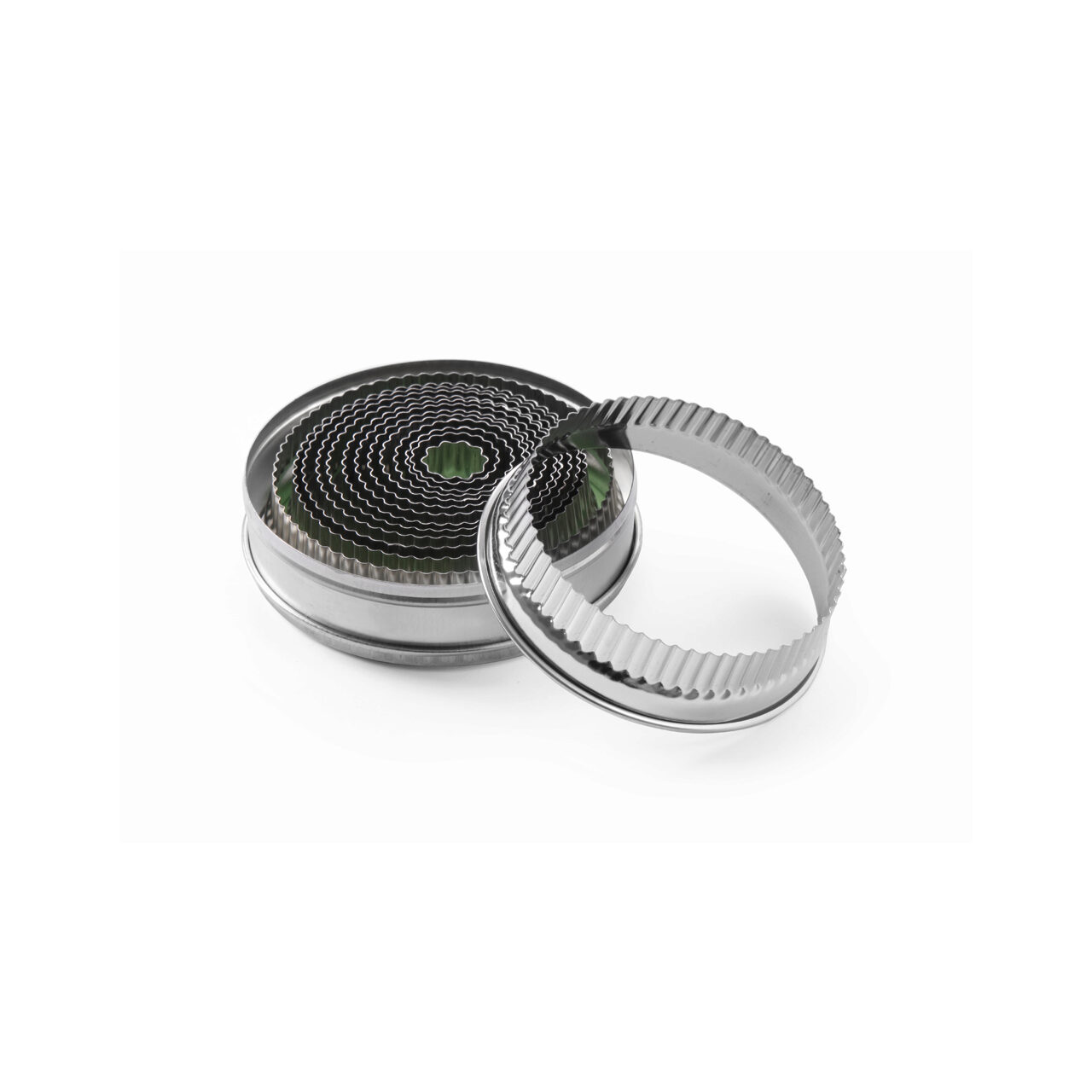 12591413_BIG.jpg Set 14 forme patiserie rotunde cu margine ondulata, diverse dimensiuni, 18-108 mm, Hendi, inox - Image 1