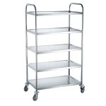 Carucior servire cu 5 rafturi, realizat din otel inoxidabil, sarcina maxima pe raft 30 kg,905x585x(H)1545