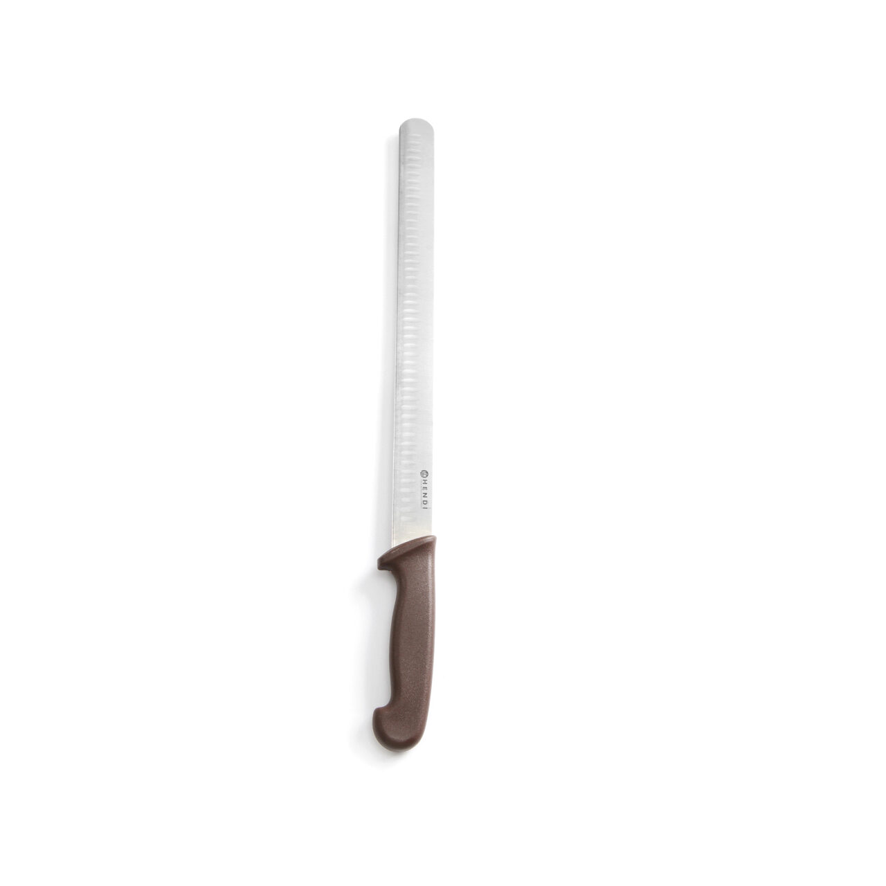 12592500_BIG.jpg Cutit sunca/somon, lama speciala inox 35 cm, lungime cutit 49 cm, maner maro, Hendi, respecta normele HACCP - Image 1