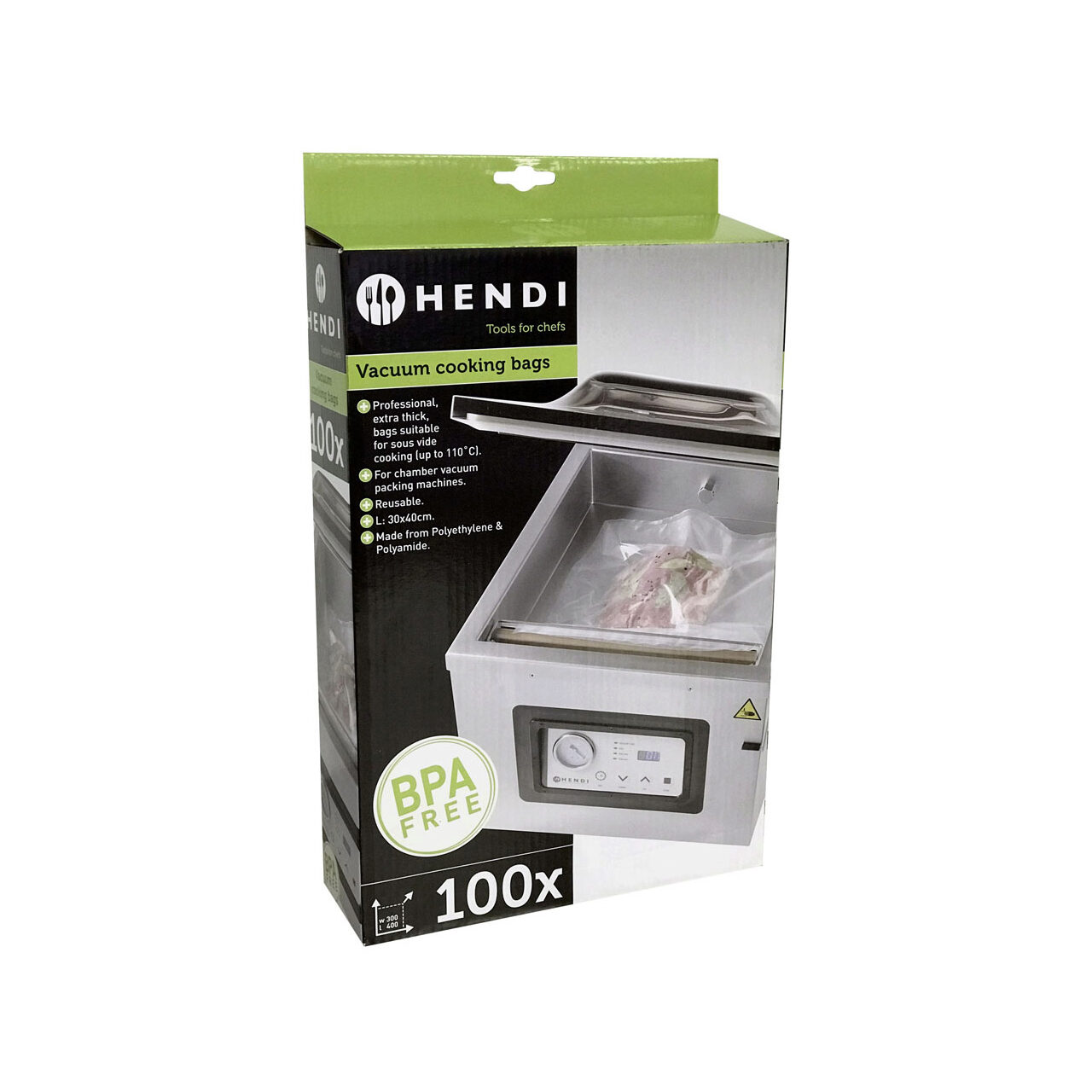 12592900_BIG.jpg Set 100 pungi vacuum netede pentru gatit 300x400 mm, Hendi, ideale pentru gatit in sistem Sous-vide, 2 straturi, 75 microni, filtru UV - Image 1