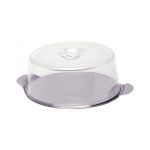 Suport / Platou tort cu capac plastic transparent, Hendi, tava rotunda inox cu manere, diam 300 mm x110 mm (H)