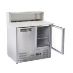 Masa rece cu 2 usi cu suprastructura si blat de lucru din granit, Arktic 900x700x(H)1070 mm
