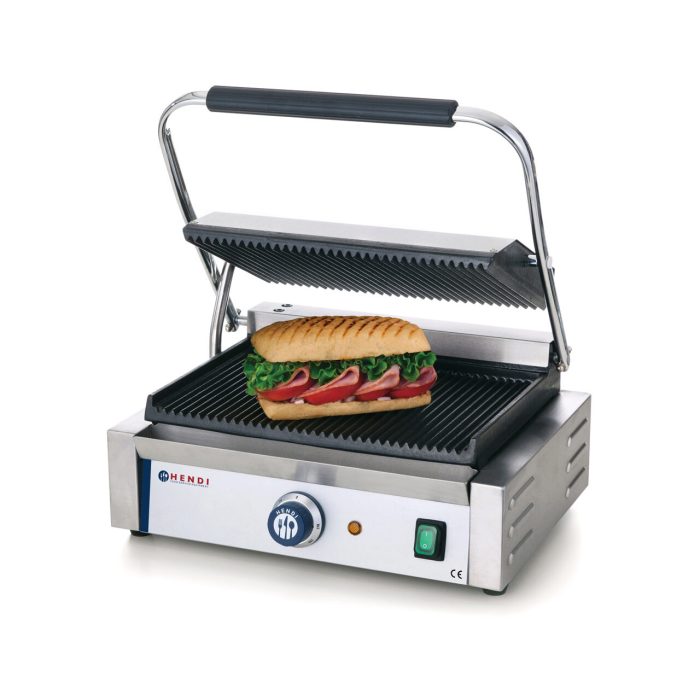 Contact grill Panini, profesional, Hendi, 2200W, partea superioara si cea inferioara striate, din fonta cu invelis ceramic, suprafata grill 340 x 230 mm - Image 6