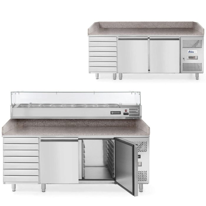Masa pizza profesionala, cu 2 usi 7 sertare 280 L inox, ARKTIC by Hendi interval temperatura -2/+8 gr C 250 W 2020x800x(H)875 mm - Image 2