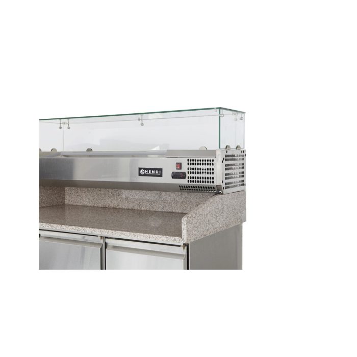 Masa frigorifica cu 3 usi, pentru pizza, cu vitrina ingrediente cu 6 tavi GN 1/4, 270+170 W, ARKTIC by Hendi, 140x70x(H)144.5 cm - Image 2