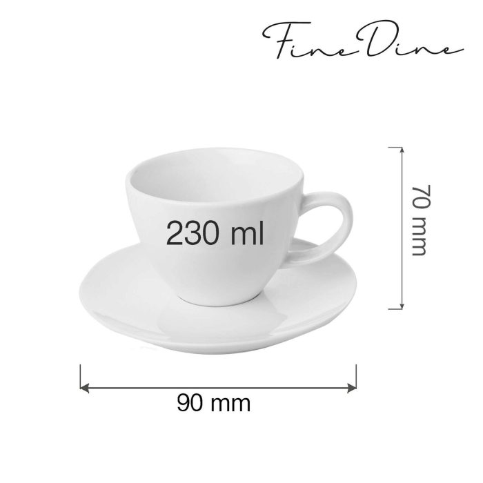 Ceasca eleganta cu farfurie, Fine Dine, Bianco, Alb, portelan vitrificat, rezistenta la temeperaturi de pana la 180 C, 230 ml - Image 4