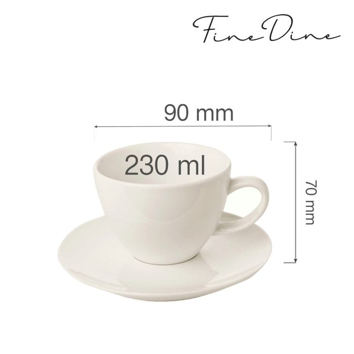 Ceașcă elegantă cu farfurioară pentru ceai și cafea Fine DIne, Crema 230 ml - Image 8