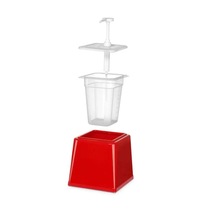 Dispenser de sos cu pompa,Hendi 2.5 L, rosu, 230x210x(H)250 mm - Image 5