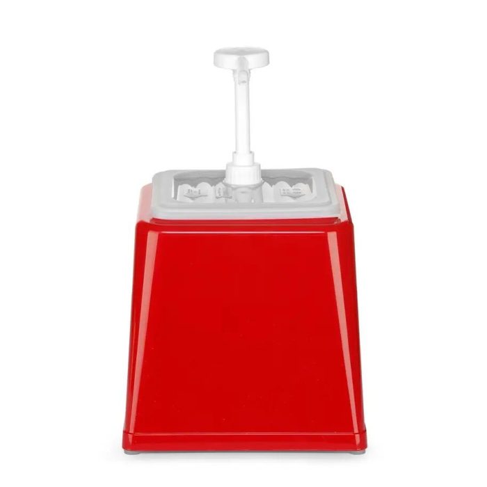 Dispenser de sos cu pompa,Hendi 2.5 L, rosu, 230x210x(H)250 mm - Image 4