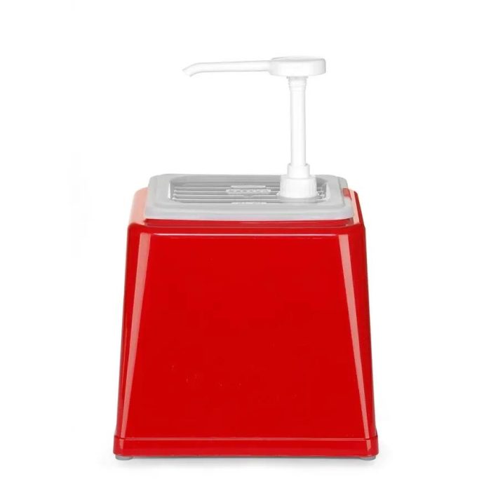 Dispenser de sos cu pompa,Hendi 2.5 L, rosu, 230x210x(H)250 mm - Image 3