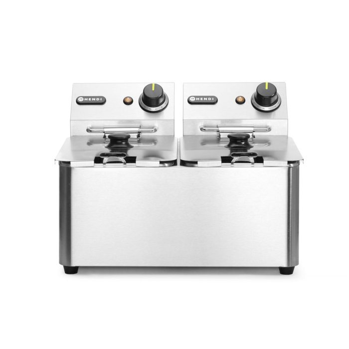 Friteuza electrica profesionala 2x4 lt, 2x3000W, inox, termostat 0-190 gr C, Hendi Kitchen LIne, 47x42x(H)33 cm - Image 2