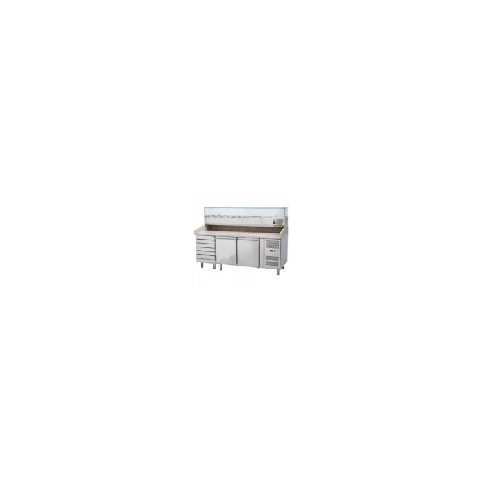 Masa pizza profesionala, cu 2 usi 7 sertare 280 L inox, ARKTIC by Hendi interval temperatura -2/+8 gr C 250 W 2020x800x(H)875 mm - Image 5