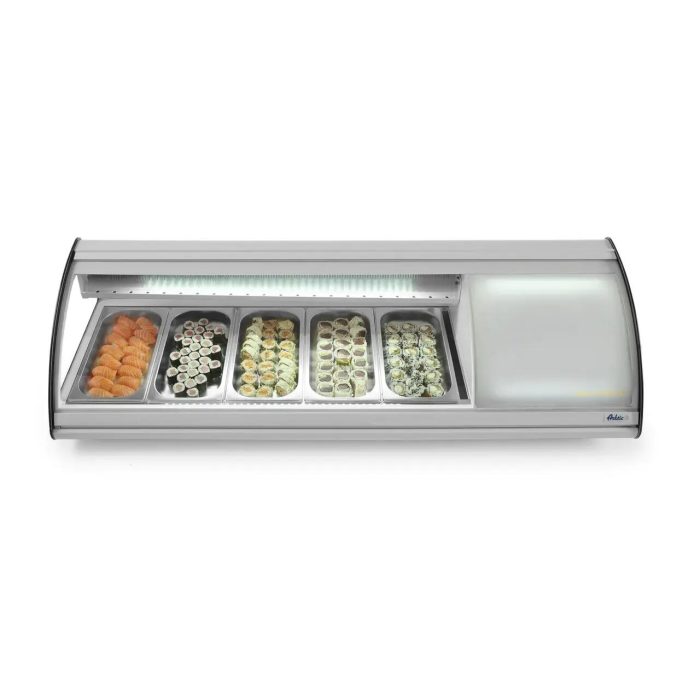 Vitrina sushi, 63 lt, pt 5 tavi GN1/3, interval temp 0-6 gr C, 160 W, geamuri glisante, corp inox, ARKTIC by Hendi, 1307x450x(H)330 mm - Image 11