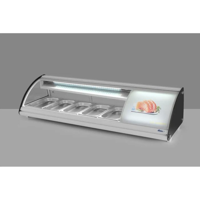 Vitrina sushi, 63 lt, pt 5 tavi GN1/3, interval temp 0-6 gr C, 160 W, geamuri glisante, corp inox, ARKTIC by Hendi, 1307x450x(H)330 mm - Image 6