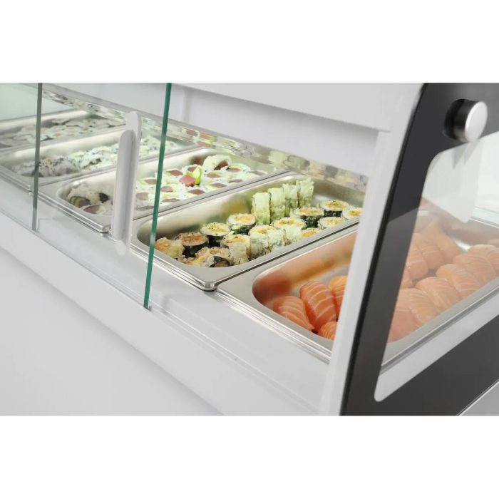 Vitrina sushi, 63 lt, pt 5 tavi GN1/3, interval temp 0-6 gr C, 160 W, geamuri glisante, corp inox, ARKTIC by Hendi, 1307x450x(H)330 mm - Image 8