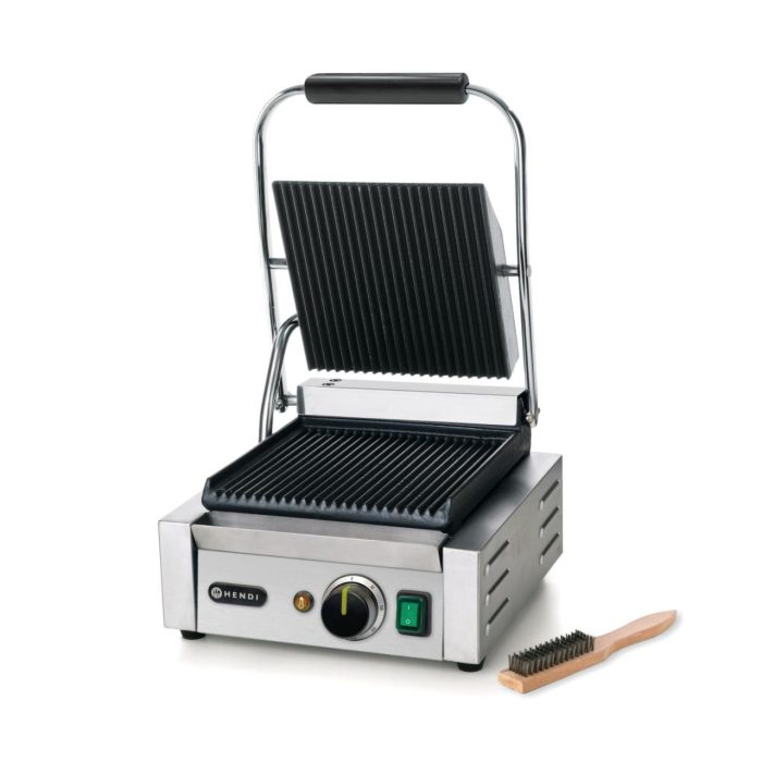 Contact grill, suprafete striate din fonta cu invelis ceramic, 1800 W, corp inox, Hendi, potrvit si pentru uz profesional - Image 2