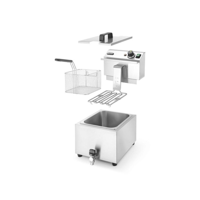 Friteuza electrica profesionala, Hendi Mastercook cu robinet scurgere ulei, Inox, 8 lt, 3500 W, temperatura reglabila pana la 195 gr C, termostat, 515x300x(H)345 mm - Image 4
