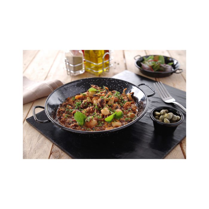 Tigaie paella cu 2 manere, otel emailat, 12 cm diametru x 2,5 cm inaltime , Hendi, potrivita si pentru servire - Image 4