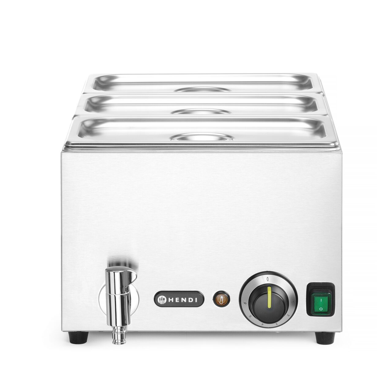 325863906_BIG.jpg Set: Bain-marie HENDI Ranger cu robinet de scurgere + 3x GN 1/3 cu capac, HENDI, GN 1/1, 230V/1000W, 604x332x(H)242mm - Image 1