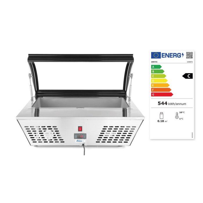 Vitrina frigorifica de prezentare salate, 67 lt, interval temp. 0-12 gr C, 105 W, corp inox, ARKTIC by Hendi, 767x612x(H)328 mm, Clasa energetica C - Image 4