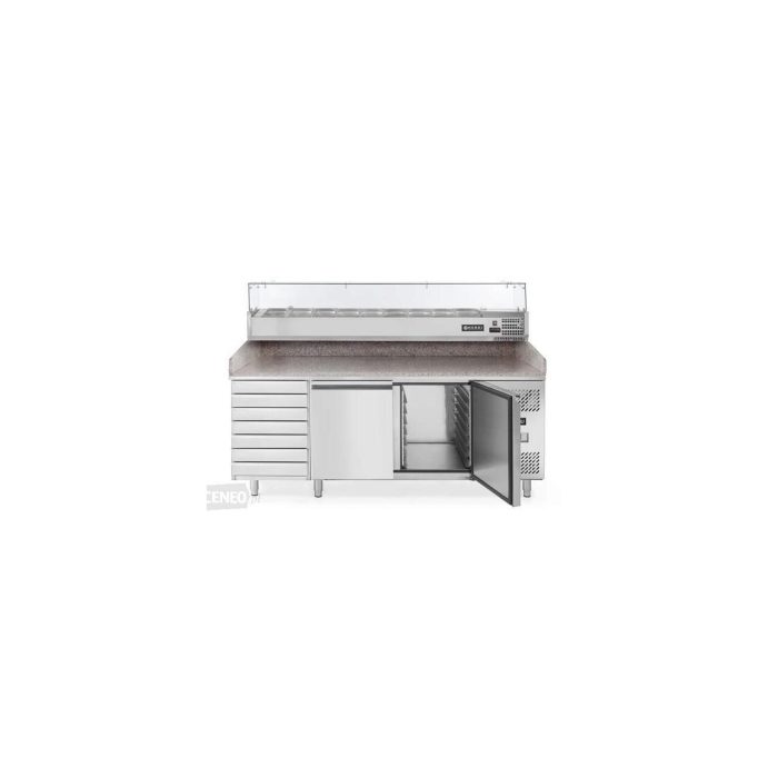 Masa pizza profesionala, cu 2 usi 7 sertare 280 L inox, ARKTIC by Hendi interval temperatura -2/+8 gr C 250 W 2020x800x(H)875 mm - Image 4