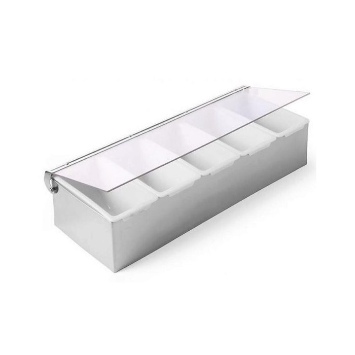 Cutie ingrediente bar / pizza, 5 compartimente, 375x140x(H)90 mm, capac transparent, Hendi - Image 4