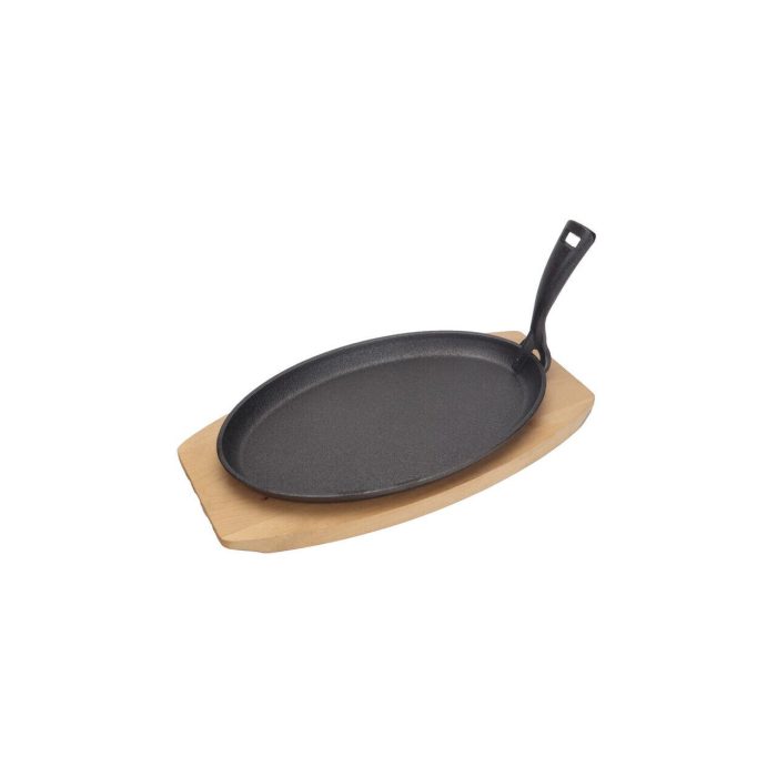 Platou din fonta cu suport din lemn si dispozitiv de prindere, HENDI, negru, 280x140x(H)30mm - Image 2
