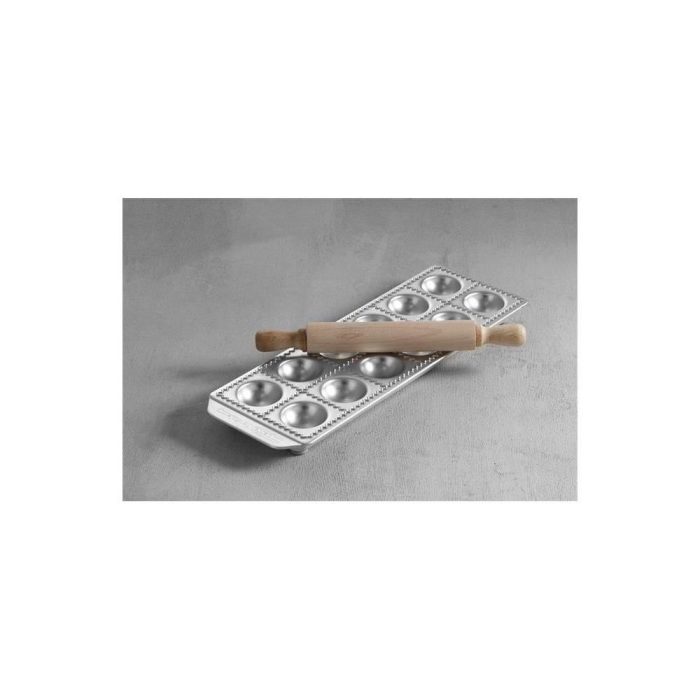 Forma ravioli, aluminiu, 12 forme, picioare antialunecare din cauciuc, sucitor din lemn inclus, diametru 39 mm Hendi, 114x335x22 mm - Image 2