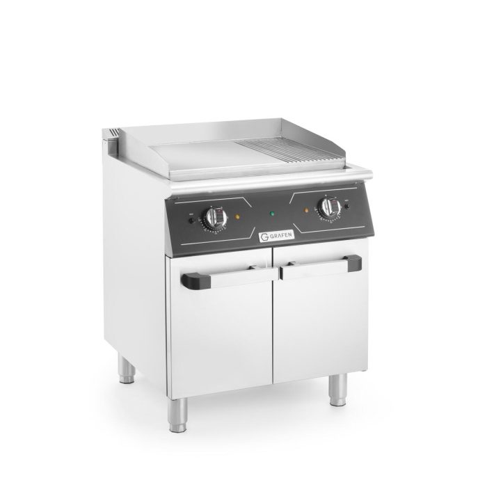 Grill electric mixt cu spatiu de depozitare, 1/3 striat, 2/3 neted, 9kw, 400V, 700x700x(H)850+90 mm - Image 2