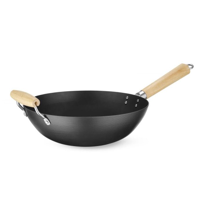 Wok cu maner din lemn Ø 32 cm (H) 100mm otel carbon - Image 2