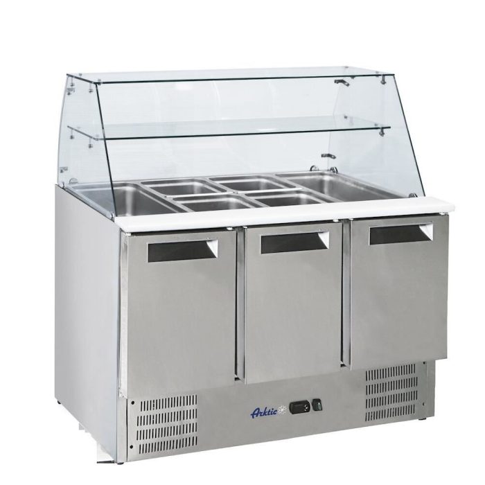 Masa rece cu 3 usi pentru salata cu suprastructura din sticla, 1365x695x(H)825 mm - Image 2